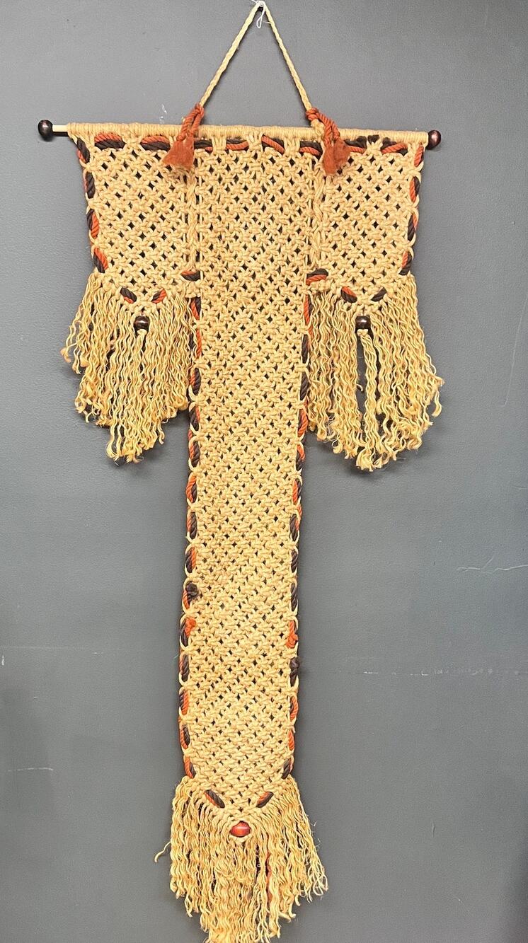 Vintage 1970's XL Macrame wallhanging boho natural fiber wall decoration